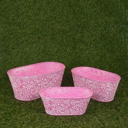 [SR4031-PNK] PLANTER OVAL 3/SET   8&quot;/9&quot;/10&quot; W/LINERS PINK