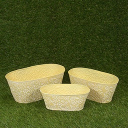 [SR4031-YEL] PLANTER OVAL 3/SET   8&quot;/9&quot;/10&quot; W/LINERS YELLOW