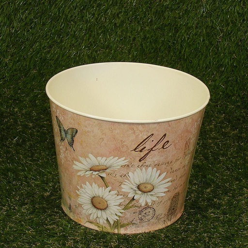 [SR4032-PNK] PLANTER TIN 6.5" x 5.5" W/PRINT W/LINER PINK