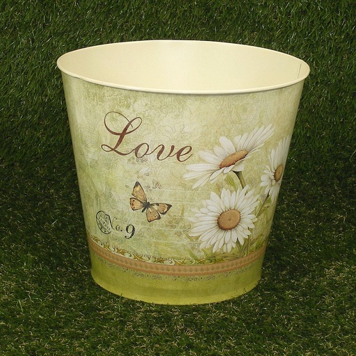 [SR4035-GRN] PLANTER TIN 9" x 8" W/PRINT W/LINER GREEN