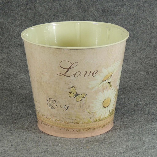 [SR4035-PNK] PLANTER TIN 9" x 8" W/PRINT W/LINER PINK