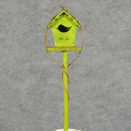 [SR5011-GRN] BIRDHOUSE W/TWIG ON PICK 16&quot;OAL  (CENTER PEAK)  GREEN