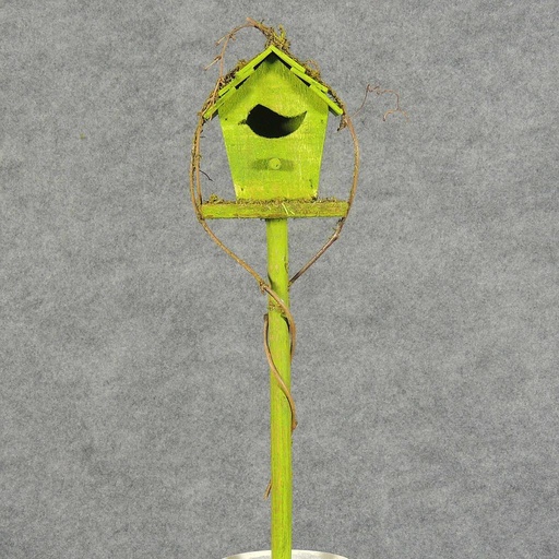 [SR5011-GRN] BIRDHOUSE W/TWIG ON PICK 16"OAL  (CENTER PEAK)  GREEN