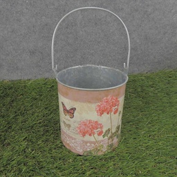 [SR6060-BLM] PLANTER TIN W/LINER 4.25x4.25&quot; PINK GERANIUM PRT
