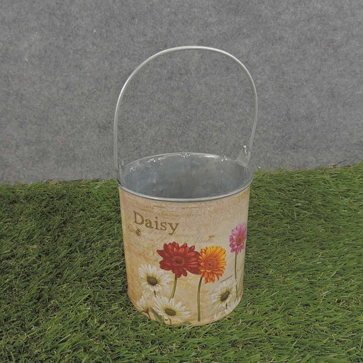 [SR6060-DAI] PLANTER TIN W/LINER 4.25x4.25" GERBERA PRINT