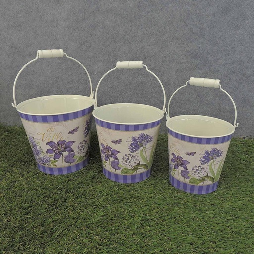 [SR6062] PLANTER SET CLEMATIS PRINT 3/ST W/HANDLE & LINER