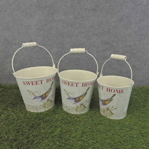 [SR6062-BIR] PLANTER SET W/BIRD PRINT 3/SET W/HANDLE & LINER