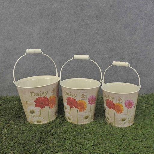 [SR6062-DAI] PLANTER SET GERBERA PRINT 3/SET W/HANDLE & LINER