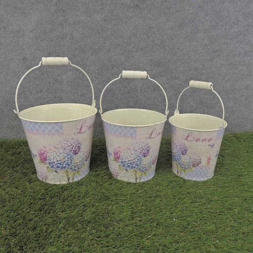 [SR6062-HYD] PLANTER HYDRANGEA PRINT 3/SET W/HANDLE & LINER