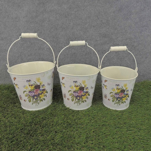 [SR6062-PAN] PLANTER SET PANSY PRINT 3/SET W/HANDLE & LINER