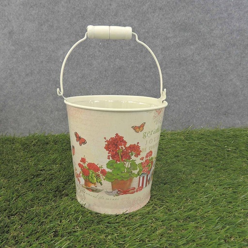 [SR6062S-GER] PAIL W/HNDL 4.75"x4.75" w/LINER RED GERANIUM PRT
