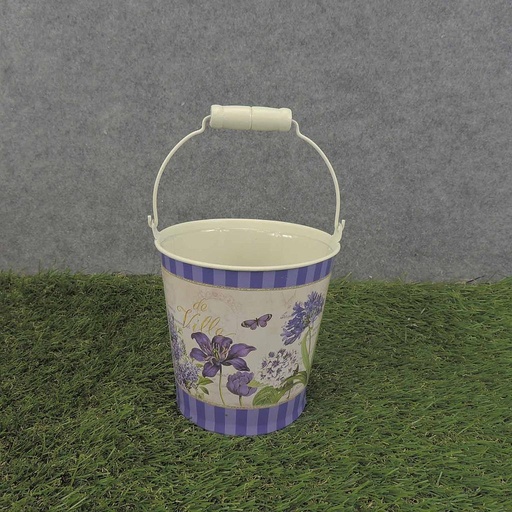 [SR6062S-PUR] PAIL W/HNDL 4.75"x4.75" w/LINER CLEMATIS PRINT
