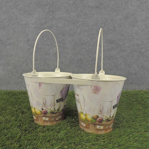 [SR6066-LAV] PLANTER TIN 2 PLANTERS 10x5"    LAVENDER PRINT