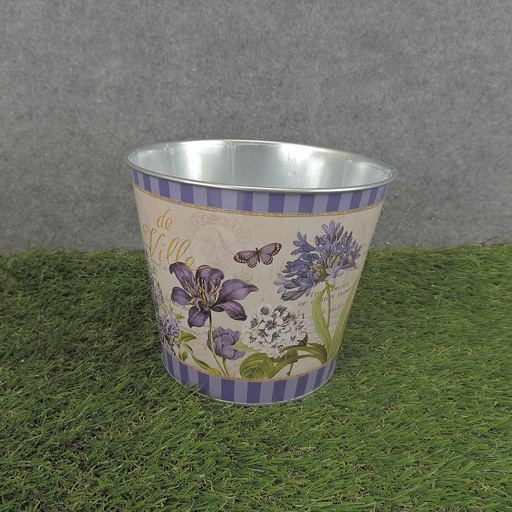 [SR6068-PUR] PLANTER TIN 7 x 6"  W/LINER PURPLE CLEMATIS P