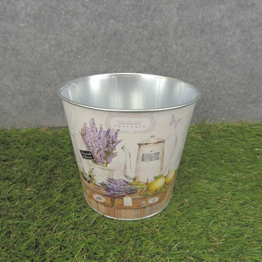 [SR6069-LAV] PLANTER TIN 5.25 x 5" W/LINER   LAVENDER PRINT