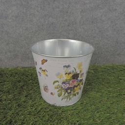 [SR6069-PAN] PLANTER TIN 5.25 x 5&quot; W/LINER PANSY PRINT