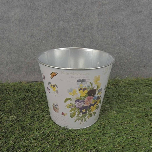 [SR6069-PAN] PLANTER TIN 5.25 x 5" W/LINER PANSY PRINT