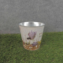 [SR6070-LAV] PLANTER TIN 5 x 4.5&quot; W/LINER LAVENDER PRINT