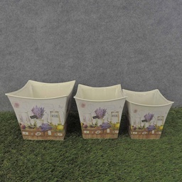 [SR6071-LAV] PLANTER  3/SET SQUARE W/LINER LAVENDER PRINT