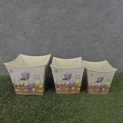 [SR6071-LAV] PLANTER  3/SET SQUARE W/LINER LAVENDER PRINT