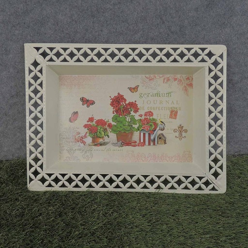 [SR6074-GER] METAL TRAY 15x11" RED GERANIUM PRINT