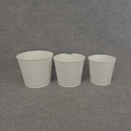 [SR6076-WHT] PLANTER TIN W/LINER 3/SET SOLID WHITE
