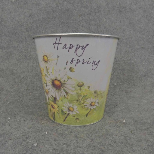 [SR7000-SPR] PLANTER TIN 4.75x4.5" W/LINER HAPPY SPRING