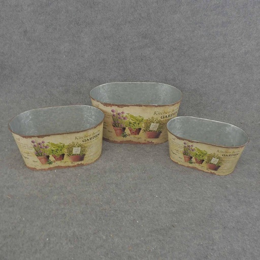 [SR7013] PLANTER TIN SET (3/SET) OVAL HERBS W/LINER