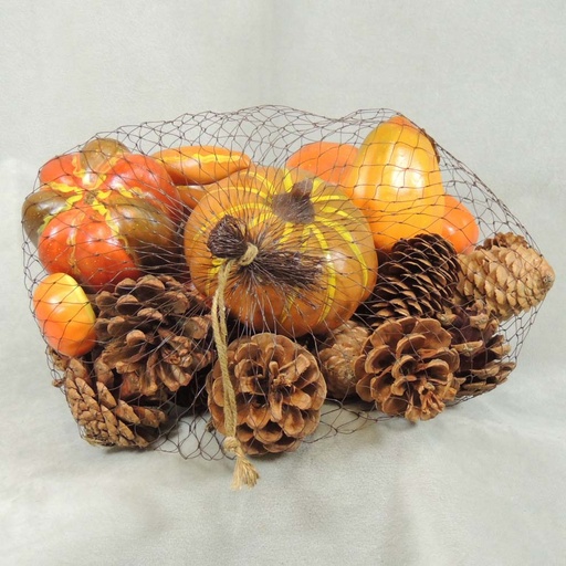 [SRF302] PUMPKIN/GOURD/CONES IN MESH BAG