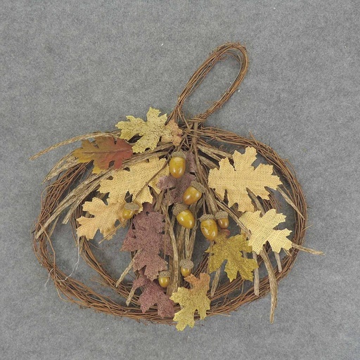 [SRF6003-OAK] PUMPKIN TWIG 18x18" BERRY/LVS BROWN/OAK LEAVES