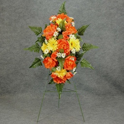[WW-1242007A] PRE-MADE MEM SPRAY ARRANGEMENT W/EASEL   ORANGE/YELLOW