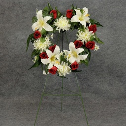 [WW-1242024] PRE-MADE MEM HEART ARRANGEMENT  CREAM/RED (LILIES)