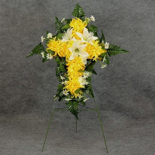 [WW-1242028] PRE-MADE MEM CROSS ARRANGEMENT  YELLOW/CREAM