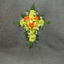 [WW-1242030] PRE-MADE MEM CROSS ARRANGEMENT   ORANGE/YELLOW (LILIES)