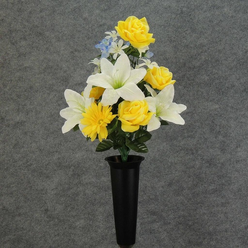 [WW5010C-CYL] LILY ROSE/GERBERA CEMETERY CONE  CREAM/YELLOW