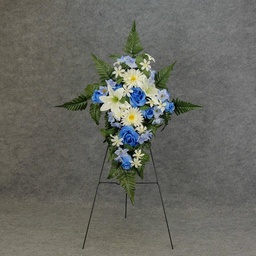 [WW5014E-CBL] LILY/ROSE/GERBERA 20&quot; CROSS W/EASEL   CREAM/BLUE