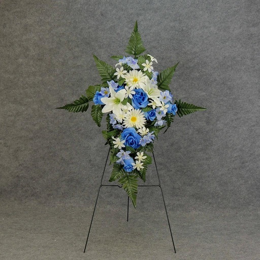 [WW5014E-CBL] LILY/ROSE/GERBERA 20" CROSS W/EASEL   CREAM/BLUE