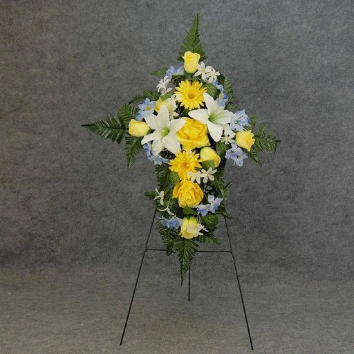 [WW5014E-CYL] LILY/ROSE/GERBERA 20" CROSS W/EASEL   CREAM/YELLOW