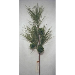 [X82732-LGN] 32&quot; GLITTER PINE SPRAY W/CONES  LIGHT GREEN