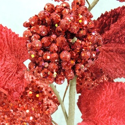 [X10-15-RED] BERRY CLUSTER/LEAF SPRAY 23&quot;  RED
