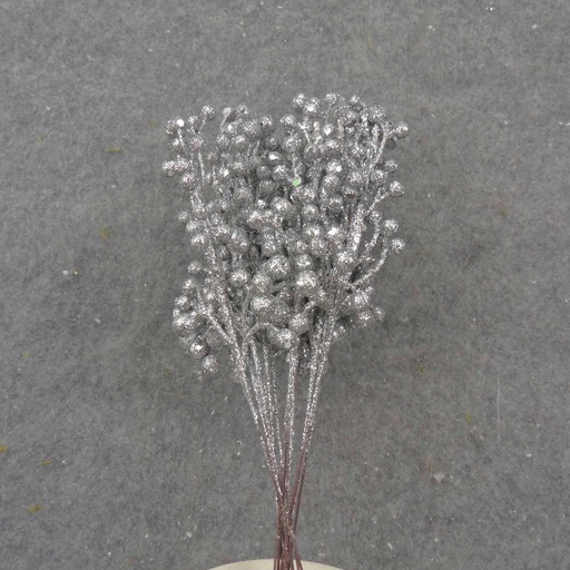 [X11043SL/12] BERRIES 9" PICK GLITTER SILVER