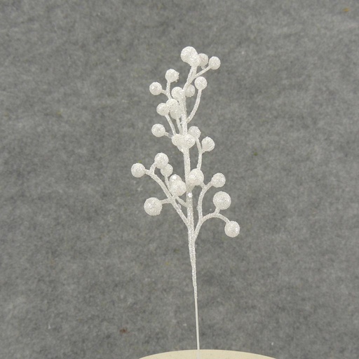 [X11043-WHT] BERRIES 9" PICK GLITTER WHITE  WHITE