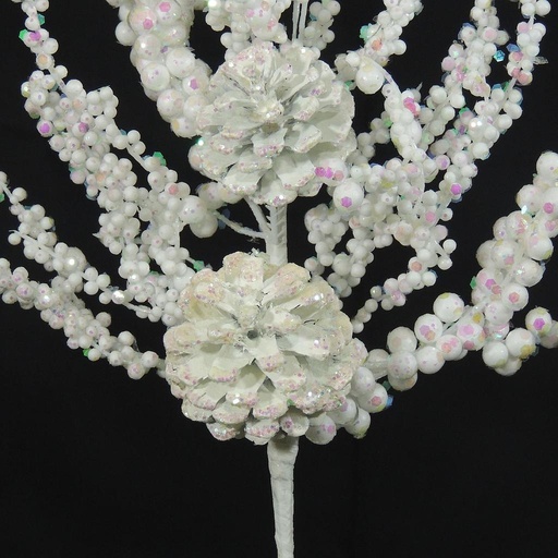 [X154G-WHT] SPRAY 16" BUBBLE BERRY W/CONES W/GLITTER