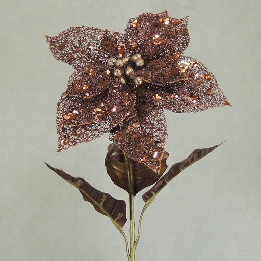 [X13496-BRN] 34" POINSETTIA STEM GLITTER BROWN