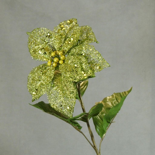 [X13496-GRN] 34" POINSETTIA STEM GLITTER GREEN