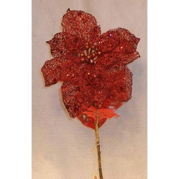 [X13496-RED] 34&quot; POINSETTIA STEM GLITTER  RED