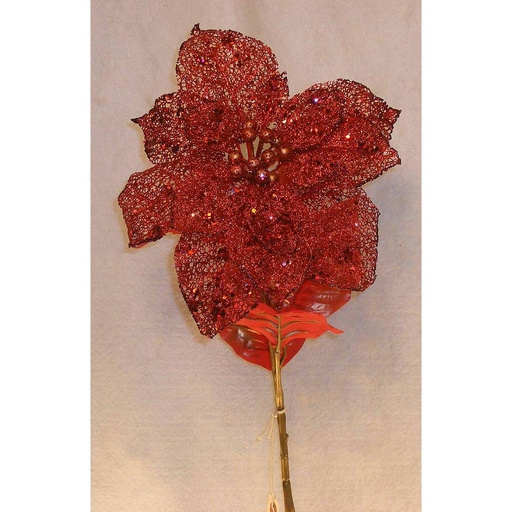 [X13496-RED] 34" POINSETTIA STEM GLITTER  RED