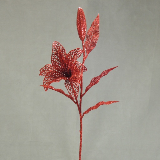 [X13829-RED] 30" TIGER LILY STEM GLITTER  RED