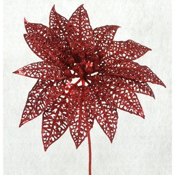 [X43184-RED] POINSETTIA PICK 9"RED GLIT LACE (12 BANDED)