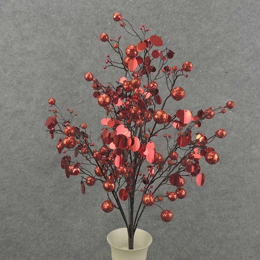 [X100320-RED] 24" BALL GLITTER/SEQUIN BUSH X11  RED